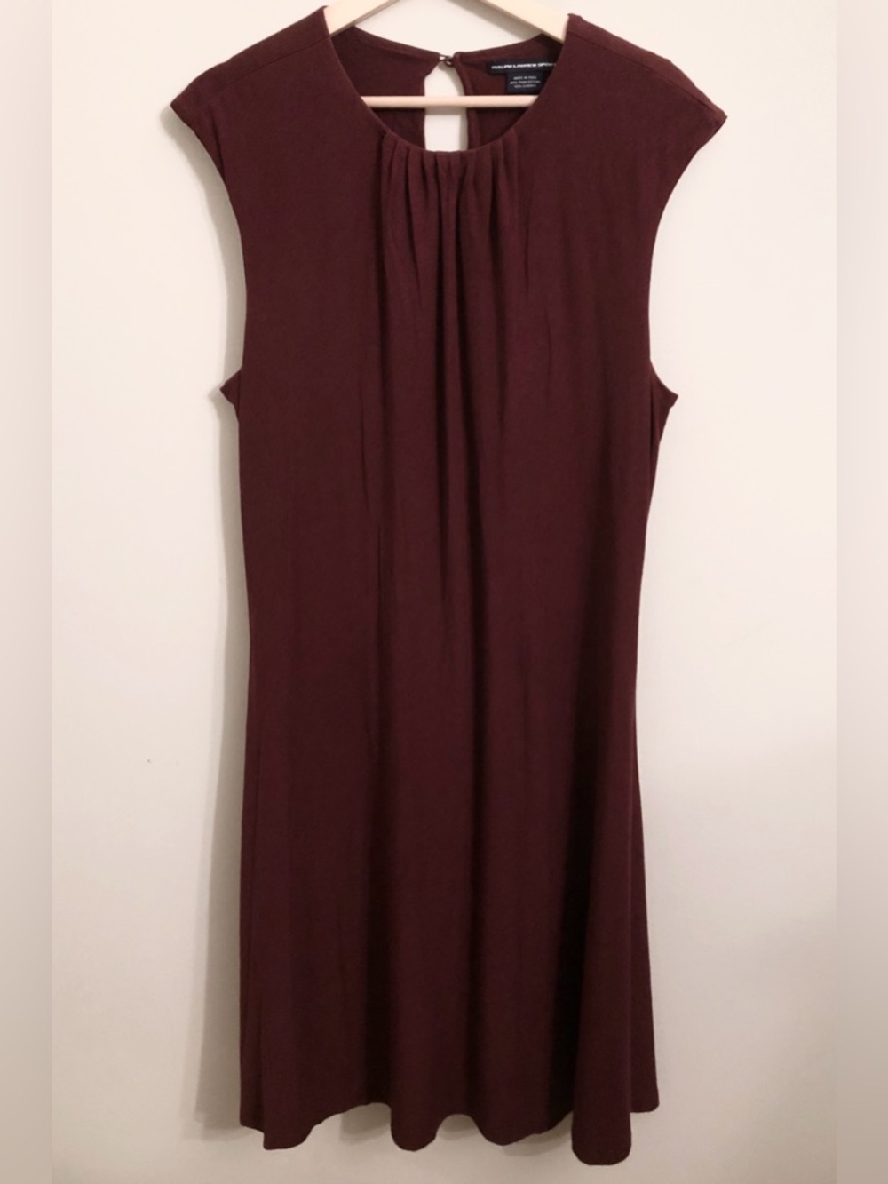 Ralph Lauren Sport • L • Sleeveless Gathered Neck Maroon Midi Dress
